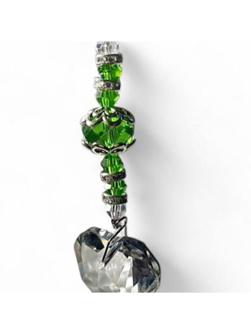Green Beaded Crystal Heart Suncatcher Car Charm Interior Decor